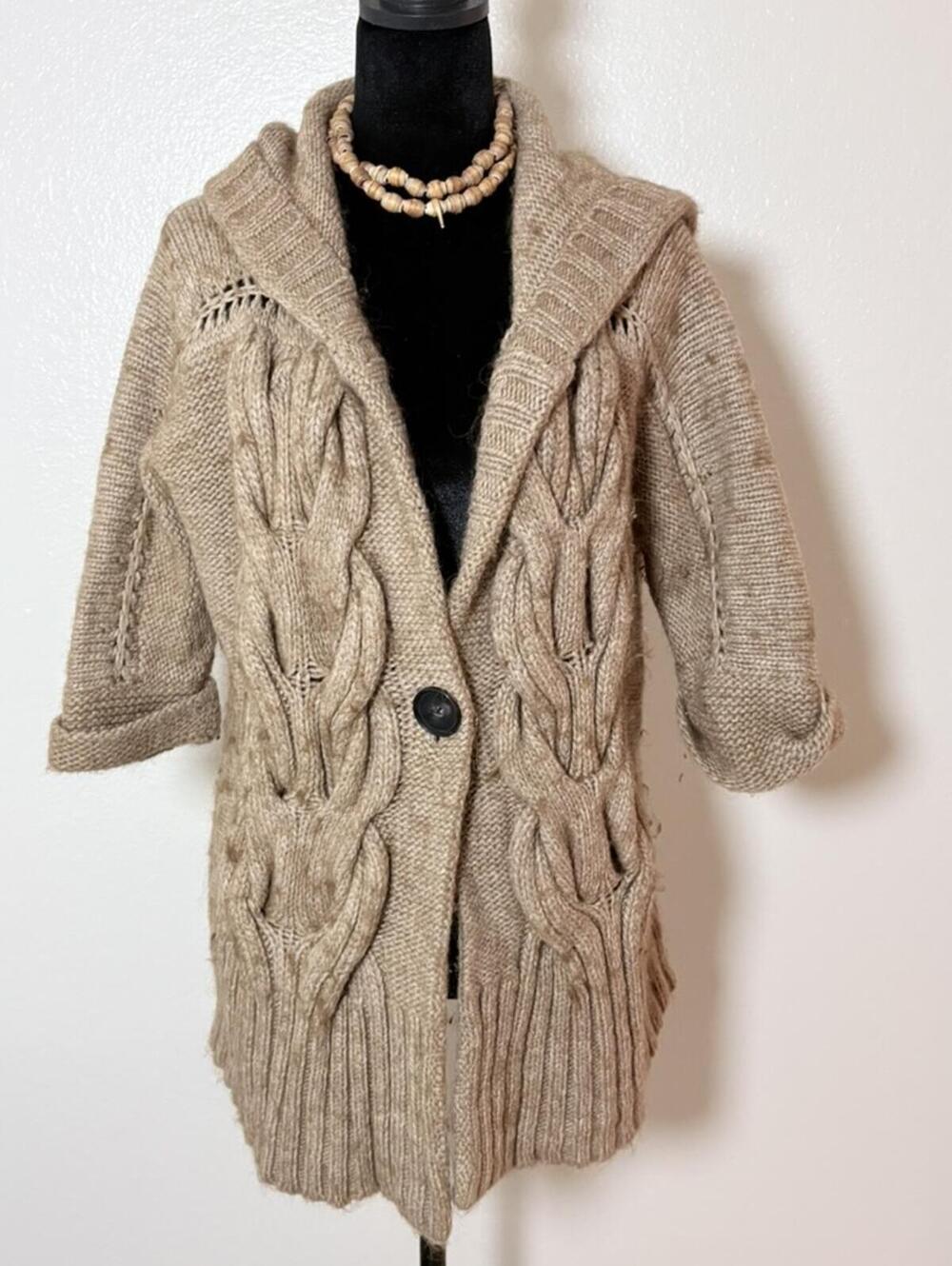 ANN TAYLOR LOFT Petites Cable Knit Hooded Cardigan Size LP